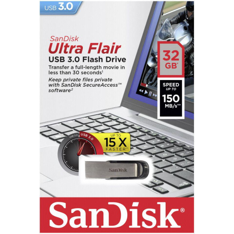Memorie USB SanDisk Ultra Flair 32 GB, USB 3.0, Negru [1]
