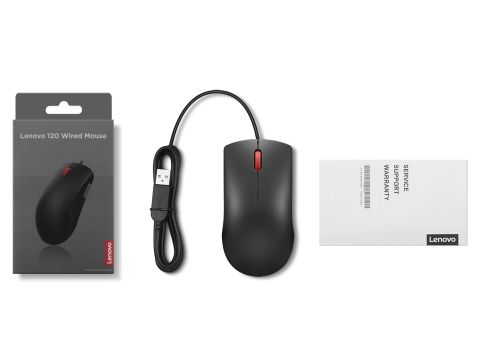 Mouse cu fir Lenovo 120, 1600DPI, conectivitate: USB-A, senzor optic, numar de butoane: 3, greutate: 90g, lungimea cablului: 1.5m, compatibil cu Windows 10 Home Single Language 64, Windows 11, culoare: negru [6]