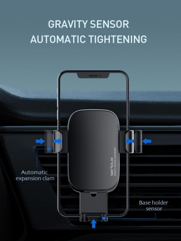 Suport auto telefon Gravity Serioux CH03, Material: ABS+ aluminium, mod de instalare: tip cataramă, poziție de fixare: aerisire, culoare: negru, potrivit pentru: telefon mobil [2]