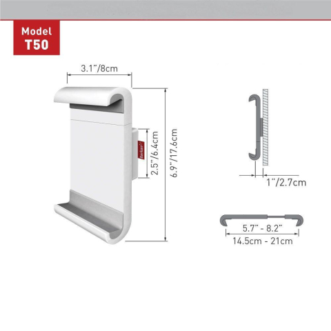 Suport Tableta/Mobil de birou, Barkan T50, Fix, 7-12'', alb [1]