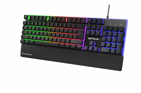 Tastatura gaming cu fir iluminata Serioux Nexor, interfata USB, numar de taste: 104, material ABS, anti-ghosting: 19 taste, lungime cablu 1.5m PVC, dimensiuni (LxAxH): 435.74 × 178.54 × 33.62 mm, negru [2]