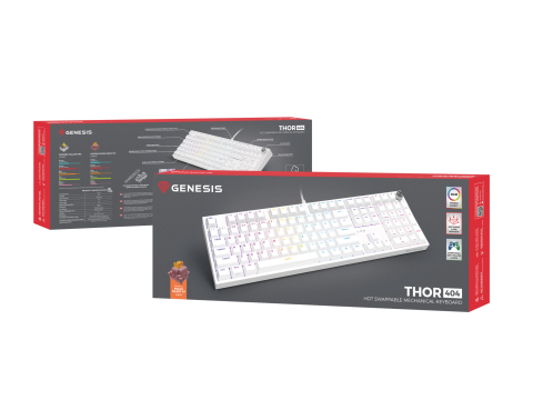 Tastatura gaming mecanica cu fir Genesis Thor 404, iluminare RGB, 107 taste, 11 butoane multimedia, alb [8]