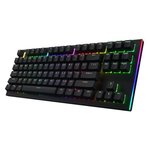 PC, Periferice & Software - Tastatura mecanica cu fir Hator Gravity X TKL conectivitate USB, polling rate 1000Hz, iluminare RGB cu functia de a customiza fiecare tasta individual, tip switch HATOR Aurum Orange Linear rev.2.0, durata de viata switch 70M de clickuri, material taste ABS, profil  OEM, negru