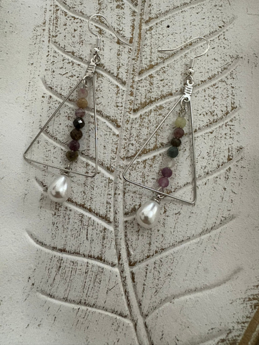  Cercei triunghi turmalină multicoloră și perle – Bijuterii handmade elegante [2]