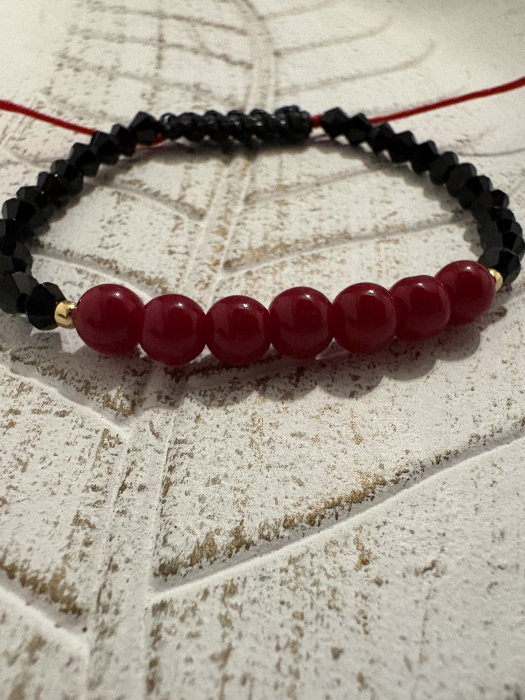 Brățară agat roșu cu cristale negre și bile argint 925 [2]