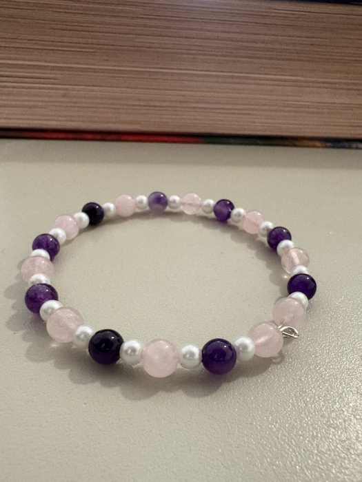 Brățară cerc cuarț roz ametist perle [2]