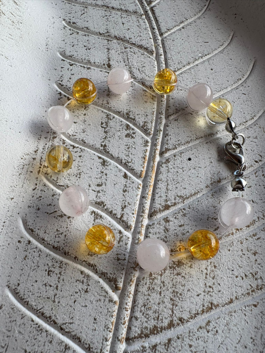 Brățară Citrin & Cuart Roz – Bucurie, Abundență și Vindecare a Inimii [1]