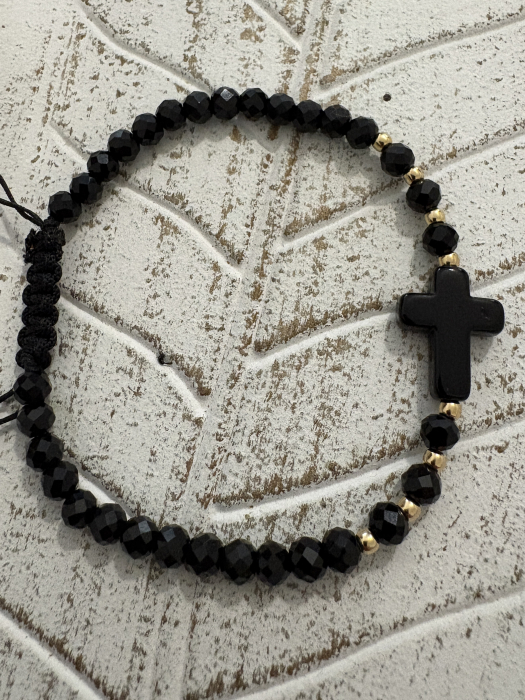 Brățară cu cruce, cristale negre și argint 925 placat cu aur – protecție și credință [2]