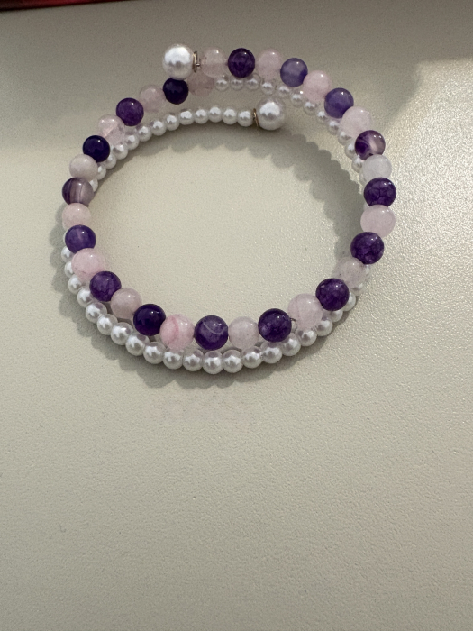 Brățară dubla cerc cuarț roz ametist perle [3]