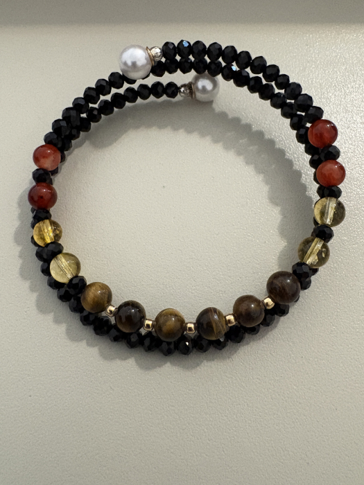 Brățară dublă citrin ochi de tigru carneol argint placat aur [6]