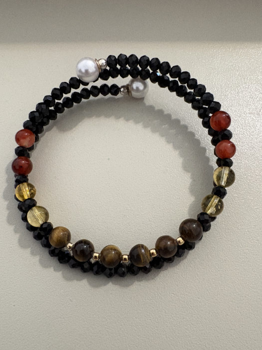 Brățară dublă citrin ochi de tigru carneol argint placat aur [5]