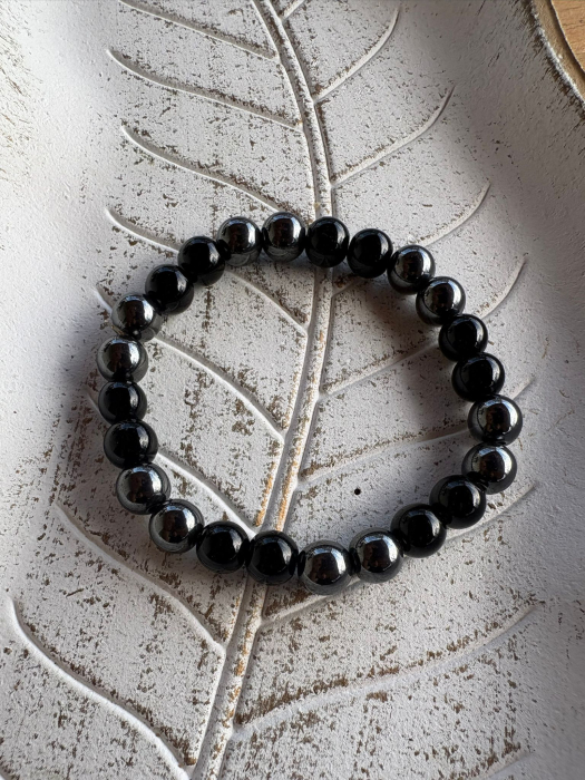 Brățară Hematit & Onix Lucios – Protecție, Împământare [1]