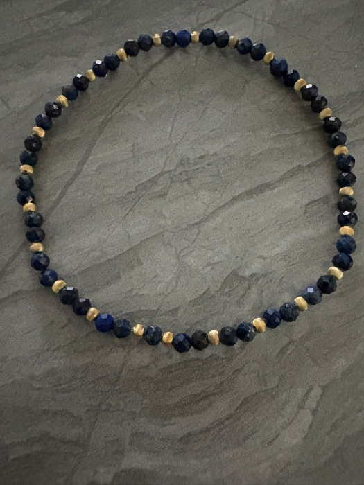 Brățară Lapis Lazuli Fațetat 4mm cu Bile Argint 925 Placate cu Aur – Eleganță & Energie [2]