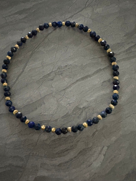 Brățară Lapis Lazuli Fațetat 4mm cu Bile Argint 925 Placate cu Aur – Eleganță & Energie [3]