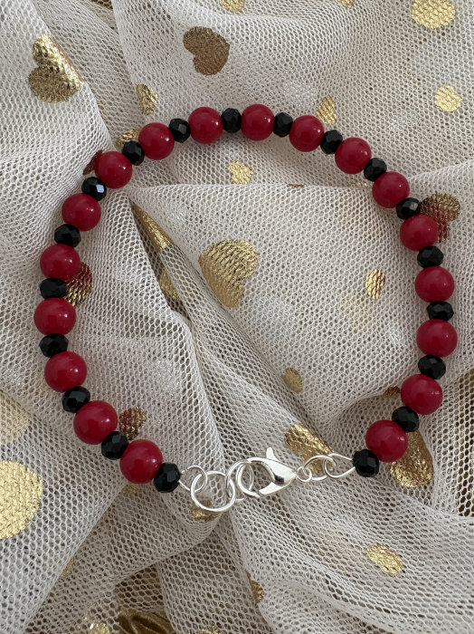 Brățară Mărțișor – Coral și Cristale Negre 6mm [2]