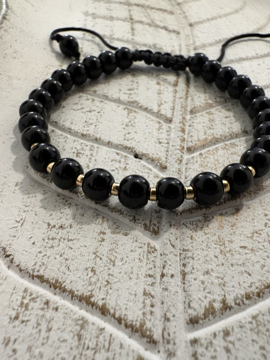 Brățară din onix natural cu bile din argint placat cu aur, confortabilă și versatilă [4]