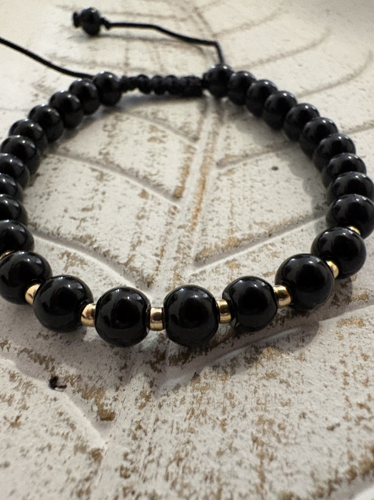 Brățară din onix natural cu bile din argint placat cu aur, confortabilă și versatilă [2]