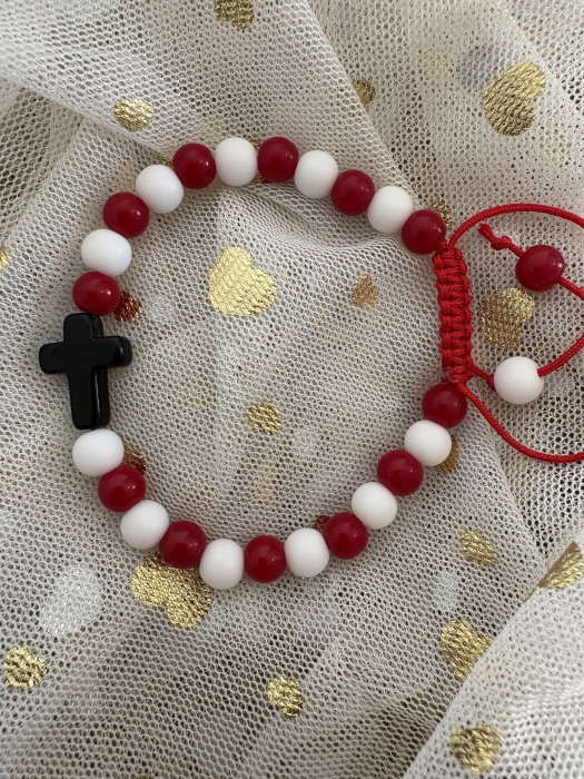 Brățară coral onix alb cruce [2]