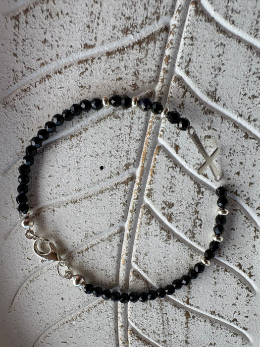 Brățară Onix Lucios 4mm cu Bile de Argint și Cruciuliță din Oțel – Protecție, Eleganță & Echilibru [4]