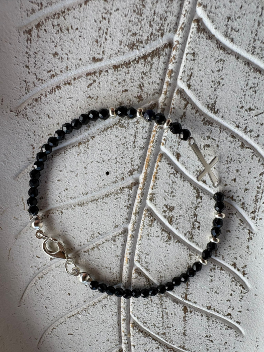 Brățară Onix Lucios 4mm cu Bile de Argint și Cruciuliță din Oțel – Protecție, Eleganță & Echilibru [5]