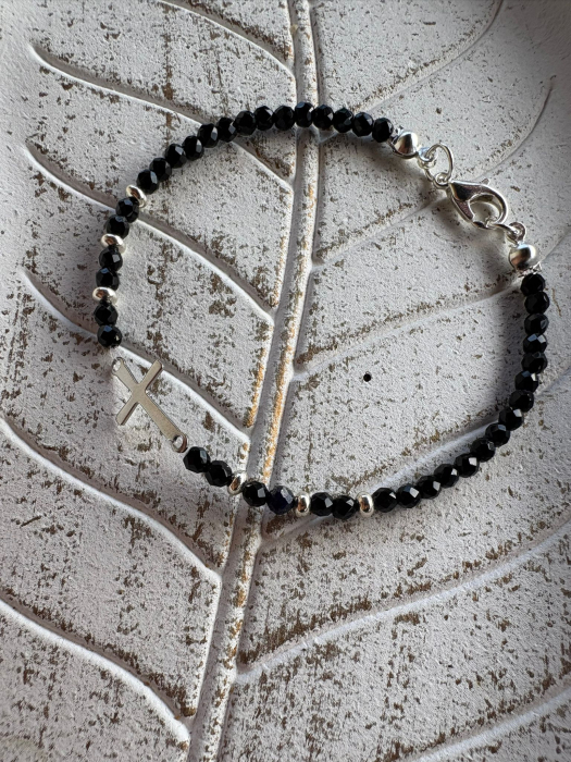 Brățară Onix Lucios 4mm cu Bile de Argint și Cruciuliță din Oțel – Protecție, Eleganță & Echilibru [3]