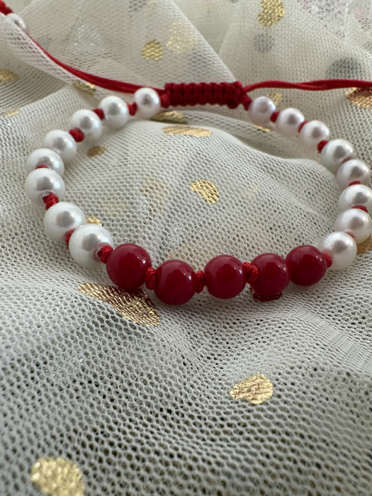 Brățară coral și perle șnur roșu [2]