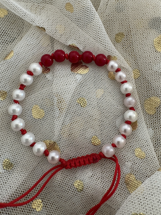 Brățară coral și perle șnur roșu [3]