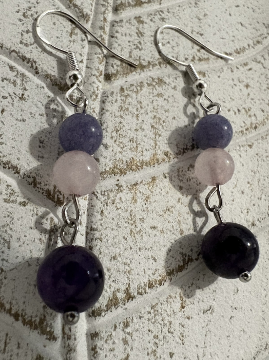 Cercei Calcedonie, Ametist și Cuart Roz – bijuterii handmade pentru iubire și armonie [2]