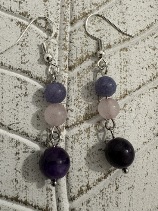 Cercei Calcedonie, Ametist și Cuart Roz – bijuterii handmade pentru iubire și armonie [3]