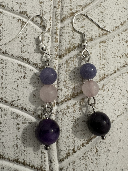 Cercei Calcedonie, Ametist și Cuart Roz – bijuterii handmade pentru iubire și armonie [4]