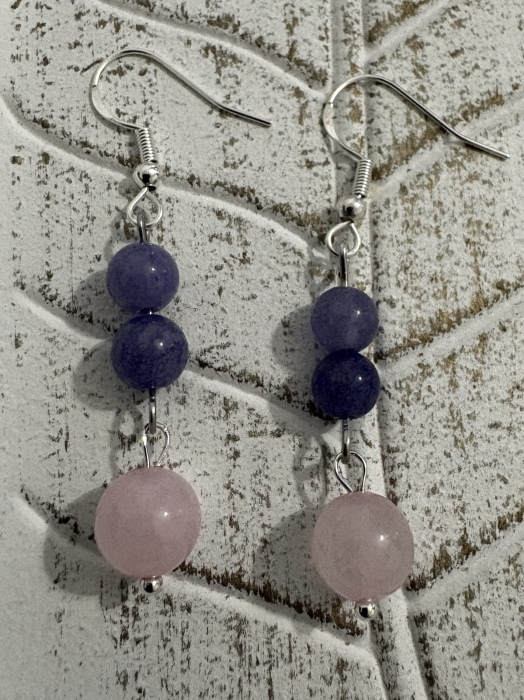 Cercei Calcedonie liliac și Cuart roz - bijuterii handmade pentru iubire și echilibru [2]