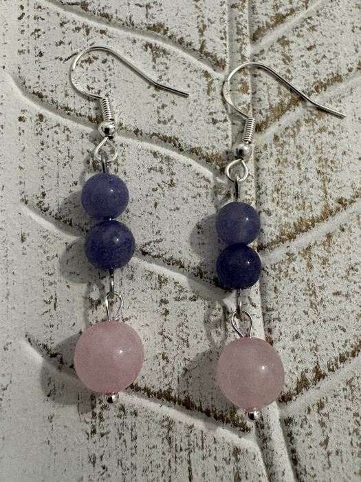Cercei Calcedonie liliac și Cuart roz – bijuterii handmade pentru iubire și echilibru [3]