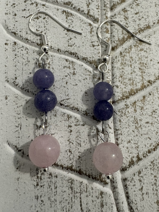 Cercei Calcedonie liliac și Cuart roz - bijuterii handmade pentru iubire și echilibru [3]
