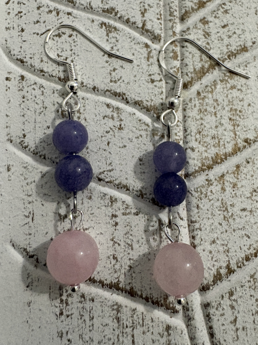 Cercei Calcedonie liliac și Cuart roz – bijuterii handmade pentru iubire și echilibru [2]