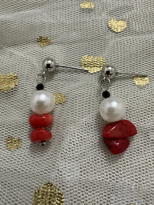 Cercei Mărțișor coral, perle și turmalină – protecție și echilibru [2]