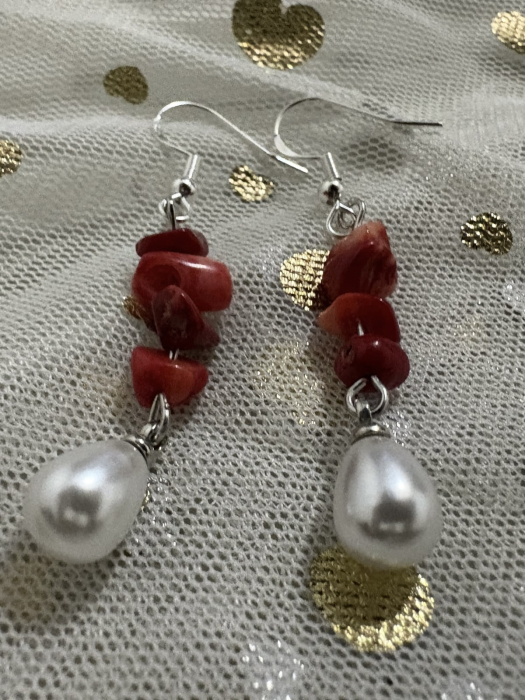 Cercei coral și perle – eleganță naturală [3]