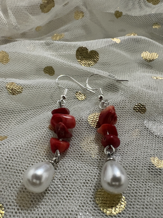 Cercei coral și perle – eleganță naturală [2]