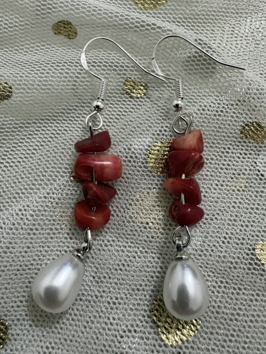 Cercei coral și perle – eleganță naturală [2]