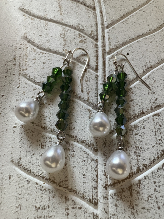Cercei cristal verde și perle [2]