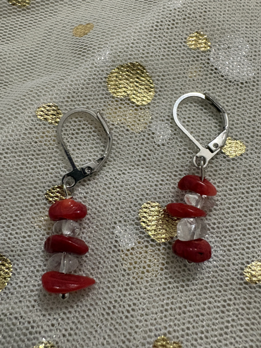 Cercei Mărțișor coral și cuart alb – puritate și protecție [2]