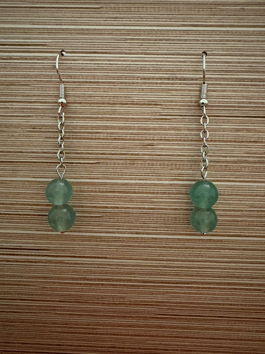Cercei handmade cu lanț și pietre naturale de aventurin verde, creați pentru noroc, echilibru și bunăstare. Bijuterie feminină cu vibrație calmă și pozitivă. [2]