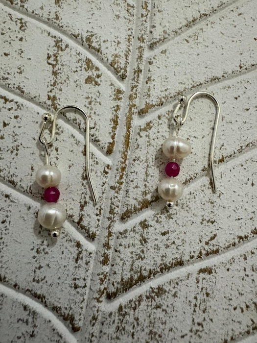  Cercei perle naturale de cultura  si agat roz Bijuterii handmade elegante [2]