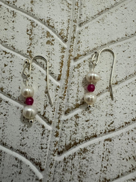  Cercei perle naturale de cultura  si agat roz Bijuterii handmade elegante [1]