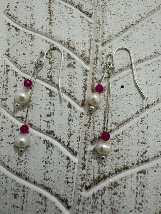  Cercei perle naturale  si agat roz Bijuterii handmade elegante [2]