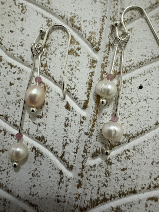  Cercei perle naturale de cultura si turmalină roz Bijuterii handmade elegante [1]