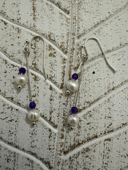  Cercei perle naturale  si agat mov Bijuterii handmade elegante [3]