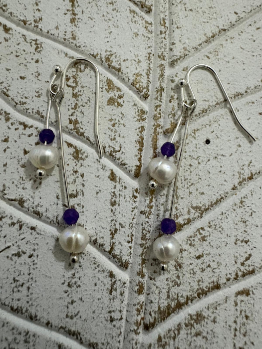  Cercei perle naturale  si agat mov Bijuterii handmade elegante [2]