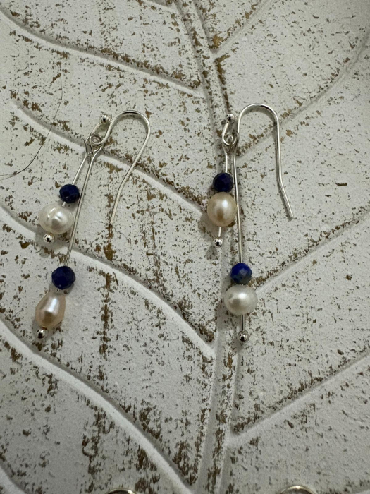  Cercei perle naturale  si lapis lazuli Bijuterii handmade elegante [2]