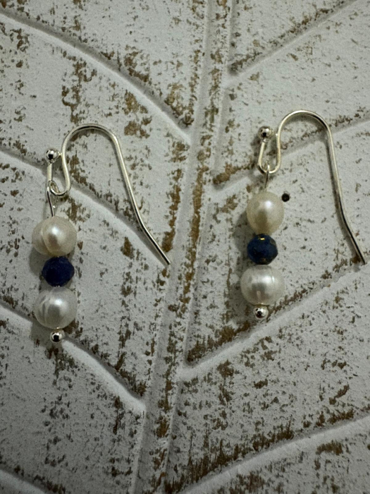  Cercei perle naturale de cultura si lapis lazuli Bijuterii handmade elegante [1]