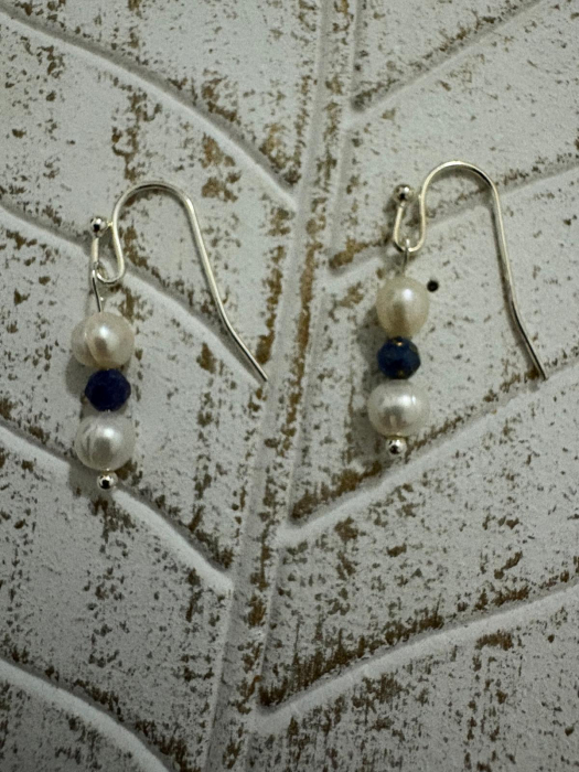  Cercei perle naturale de cultura si lapis lazuli Bijuterii handmade elegante [2]
